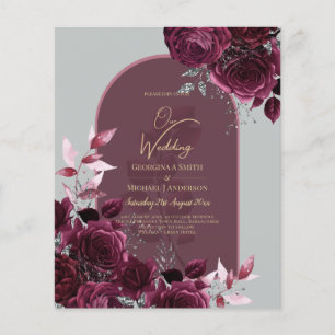 Prospectus 11,4 Cm X 14,2 Cm Vin Bourgogne Rose Gold Texte Mariage INVITE