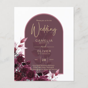 Prospectus 11,4 Cm X 14,2 Cm Vin Bourgogne Rose Gold Texte Mariage INVITE