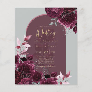 Prospectus 11,4 Cm X 14,2 Cm Vin Bourgogne Rose Gold Texte Mariage INVITE