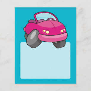 Prospectus 11,4 Cm X 14,2 Cm Voiture de dessin animé rose