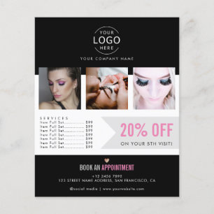 Prospectus 11,4 Cm X 14,2 Cm Votre logo moderne promo de salon de beauté noir r