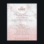 Prospectus 11,4 Cm X 14,2 Cm votre logo sur marbre rose et faux parties scintil<br><div class="desc">salon de beauté professionnel maquillage artiste flyer</div>