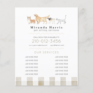 Prospectus 11,4 Cm X 14,2 Cm Watercolor Animals Pet Sitter Dog Walker Business