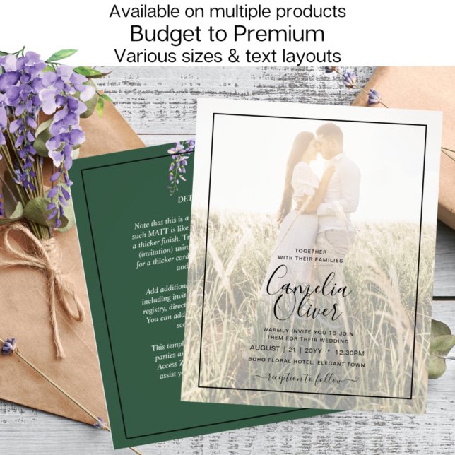 Prospectus 11,4 Cm X 14,2 Cm WISTERIA PHOTO Overlay Green Wedding Invitation (Créateur téléchargé)