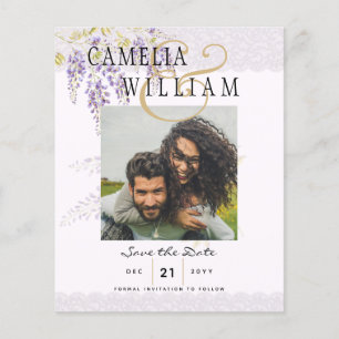 Prospectus 11,4 Cm X 14,2 Cm Wisteria Violet Moderne Mariage Enregistrer la Dat