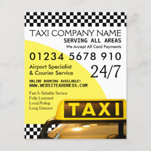Prospectus 11,4 Cm X 14,2 Cm Yellow Taxi Cab Sign with Price List Advertising