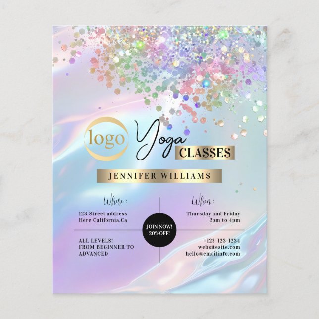 Prospectus 11,4 Cm X 14,2 Cm Yoga Instructeur Classes Logo Holographique Opal (Devant)