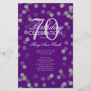 Prospectus 14 Cm X 21,6 Cm 70e Anniversaire Programme Confetti Argent Menu Pu