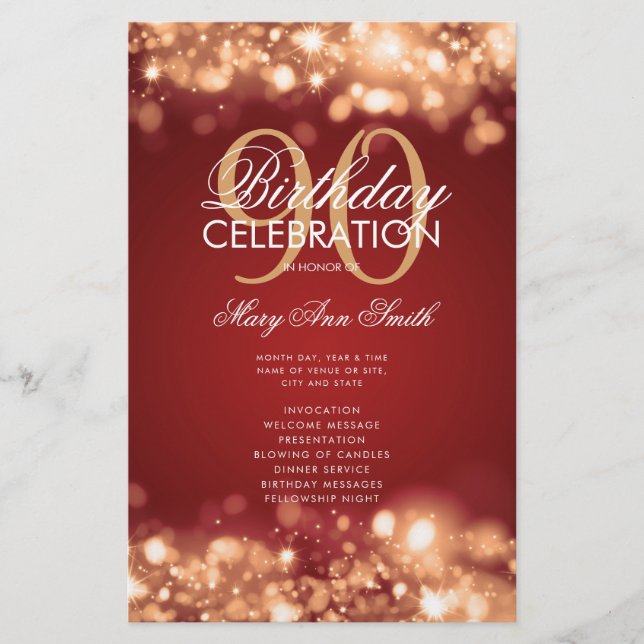 Prospectus 14 Cm X 21,6 Cm 90e Anniversaire Programme Lumières Gold Red Menu (Devant)