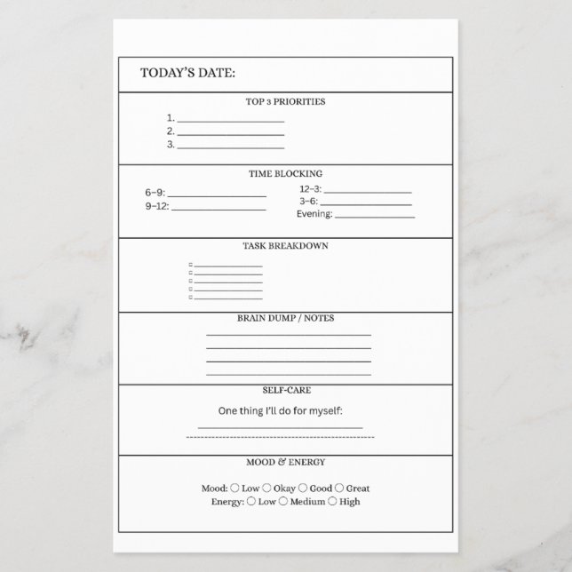Prospectus 14 Cm X 21,6 Cm ADHD Daily Planner Page (Devant)