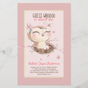 Prospectus 14 Cm X 21,6 Cm Adorable OWL Baby shower Filles ou garçons Invitat