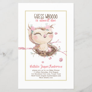 Prospectus 14 Cm X 21,6 Cm Adorable OWL Baby shower Filles ou garçons Invitat