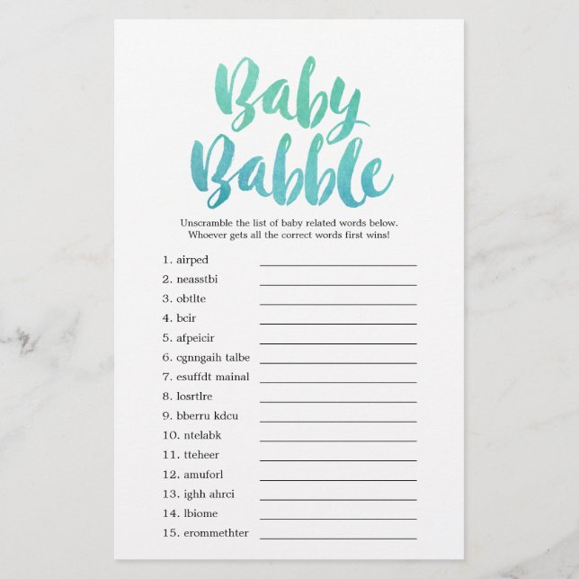 Prospectus 14 Cm X 21,6 Cm Aquarelle calligraphie Baby Babble Game (Dos)