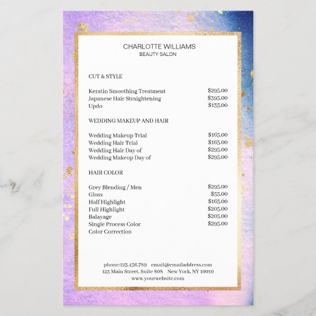 Prospectus 14 Cm X 21,6 Cm Aquarelle moderne Blau Pink Gold (Devant)