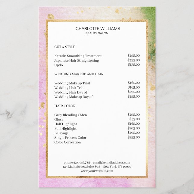 Prospectus 14 Cm X 21,6 Cm Aquarelle moderne Grün Rose Gold (Devant)