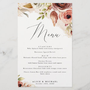Prospectus 14 Cm X 21,6 Cm Autumn Floral, Fall Flowers Event Dinner Menu