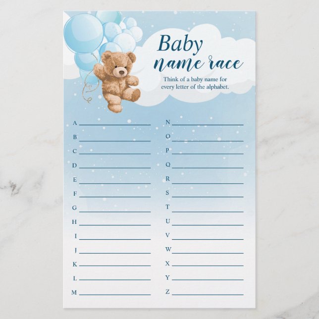 Prospectus 14 Cm X 21,6 Cm Baby Alphabet Nom Course Blue Bear Baby shower Jeu (Devant)