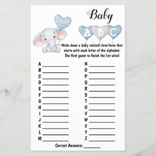 Prospectus 14 Cm X 21,6 Cm Baby Elephant ABC Baby shower Carte de jeu