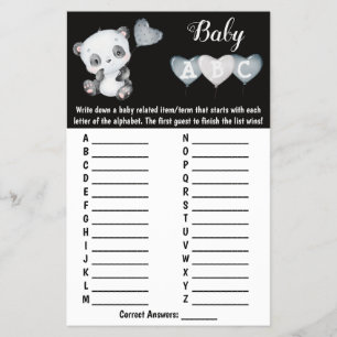 Prospectus 14 Cm X 21,6 Cm Baby Panda ABC Baby shower Carte de jeu