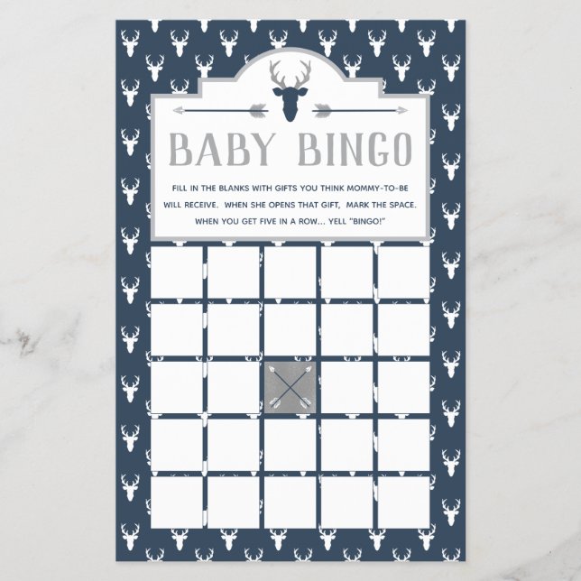 Prospectus 14 Cm X 21,6 Cm Baby shower Bingo, Baby shower de cerfs (Devant)