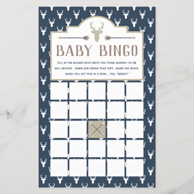Prospectus 14 Cm X 21,6 Cm Baby shower Bingo, Baby shower de cerfs (Devant)