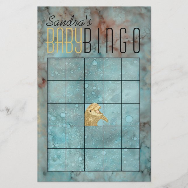 Prospectus 14 Cm X 21,6 Cm Baby shower BINGO "Gold Baby Dolphin" (Devant)