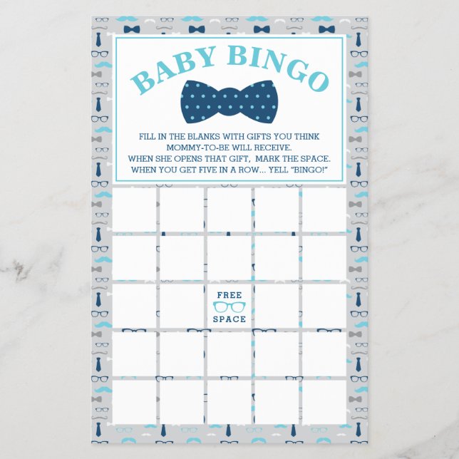 Prospectus 14 Cm X 21,6 Cm Baby shower Bingo, Little Man, Bow Cravate (Devant)