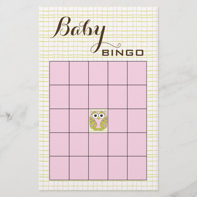 Prospectus 14 Cm X 21,6 Cm Baby shower BINGO Pink Green OWL (Devant)