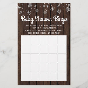 Prospectus 14 Cm X 21,6 Cm Baby shower Bingo Rustic Snowflake Baby Bingo Card