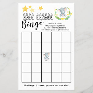 Prospectus 14 Cm X 21,6 Cm Baby shower Bingo Sweet Elephant Game Card