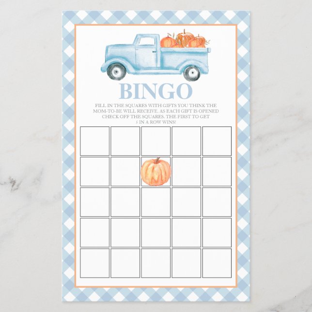 Prospectus 14 Cm X 21,6 Cm Baby shower camion bleu citrouille Bingo (Devant)