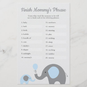 Prospectus 14 Cm X 21,6 Cm Baby shower Eléphant Bleu Terminer la phrase de ma