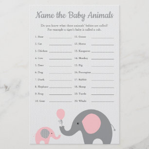 Prospectus 14 Cm X 21,6 Cm Baby shower Eléphant rose Bébé Nom animal Jeu