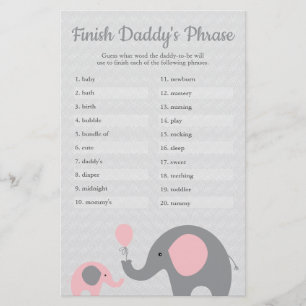 Prospectus 14 Cm X 21,6 Cm Baby shower Eléphant Rose Terminer la phrase de pa