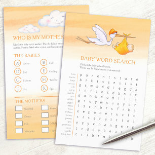 Prospectus 14 Cm X 21,6 Cm Baby shower orange mot recherche baby match jeu