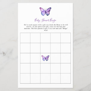 Prospectus 14 Cm X 21,6 Cm Baby shower papillon Bingo Jeu élégant Script