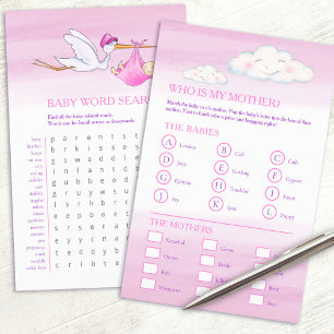 Prospectus 14 Cm X 21,6 Cm Baby shower rose mot recherche baby match jeu