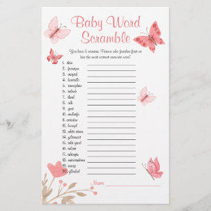 Prospectus 14 Cm X 21,6 Cm Baby shower Word Scramble Jeu Papillons roses