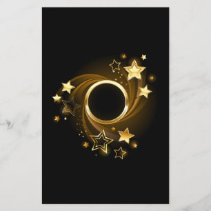 Prospectus 14 Cm X 21,6 Cm Bannière ronde avec étoiles or sur noir