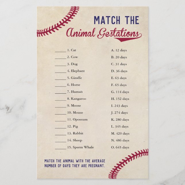 Prospectus 14 Cm X 21,6 Cm Baseball Thème Animal Gestation Match Douche Jeu (Devant)