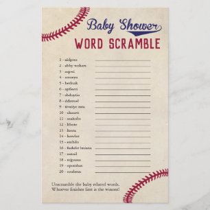 Prospectus 14 Cm X 21,6 Cm Baseball Thème Baby shower Word Scramble Jeu
