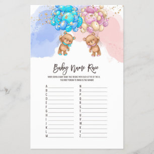Prospectus 14 Cm X 21,6 Cm Bear Balloons Baby Name Race ABC Game Flyer