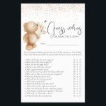 Prospectus 14 Cm X 21,6 Cm Bear & Bee 'Guess Who' Jeu de Baby shower<br><div class="desc">Conçu pour coordonner avec nos invitations "Ours et abeilles" Douche bébé. Ce mignon baby shower "Guess Who" Maman ou Papa jeu, présente des confettis d'or rose, sur un ours en peluche de boho aquarelle, tenant un tas d'herbe de pampas crème avec des fleurs de pêche délicates regardant vers une abeille...</div>