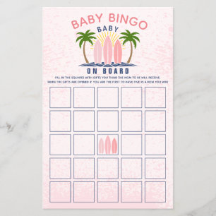 Prospectus 14 Cm X 21,6 Cm Bébé à bord rose fille baby shower Bingo