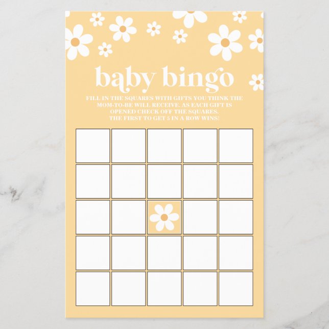 Prospectus 14 Cm X 21,6 Cm Bingo Baby shower de marguerite rétro jaune (Devant)