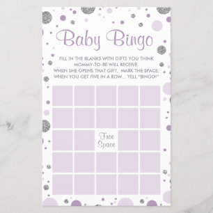 Prospectus 14 Cm X 21,6 Cm Bingo baby shower, Faux Confetti, Violet, Argent