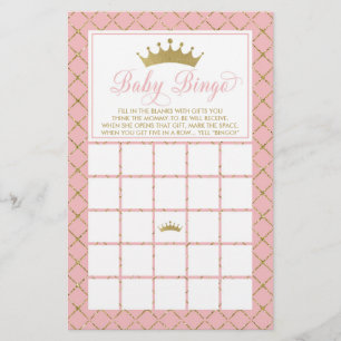 Prospectus 14 Cm X 21,6 Cm Bingo Bébé, Jeu Baby shower Princesse