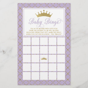 Prospectus 14 Cm X 21,6 Cm Bingo Bébé, Jeu Baby shower Princesse