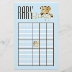 Prospectus 14 Cm X 21,6 Cm Bingo de Baby Shower Bleu Bébé Éléphant Doré