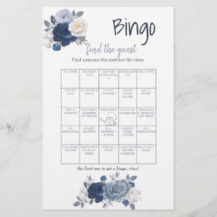 Prospectus 14 Cm X 21,6 Cm Bingo de la Recherche de l'Invité Fleur Bleu Marin